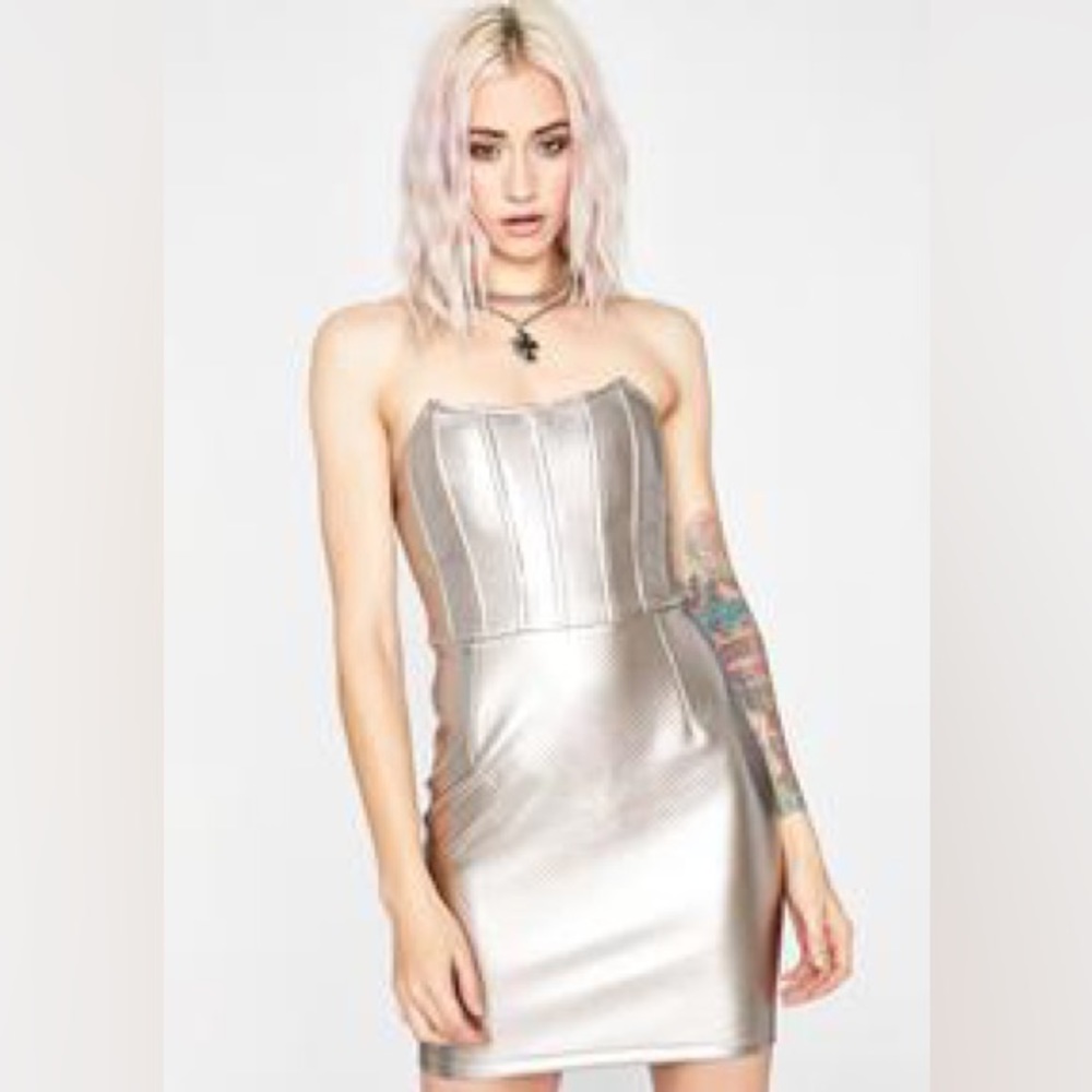 Dolls Kill Gold/Silver Slate Wicked Winds Corset Dress